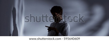 Similar – Image, Stock Photo Man covering himself with summer hat at countryside.