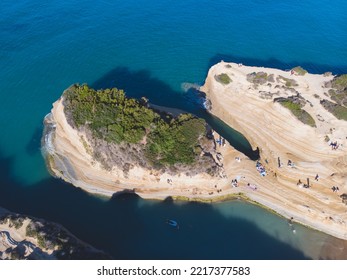 Sidari, beautiful aerial drone landscape of Canal d’Amour (Love Channel), Corfu island, Greece, with turqoise water and sea beach, Kerkyra, Ionian islands, summer sunny day
				