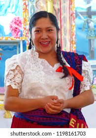 Sidcay, Azuay Province, Ecuador - September 7, 2018: Cholita (chola) De Sidcay Canton Of Cuenca Province In Typical Local Dress Of Cuencana Woman