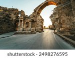 Side ancient city. Photograph of the Vespasian fountain and entrance gate in the city in the Antalya region on Turkey