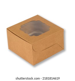 

Side Angle Of Small Brown Cupcake Packaging Box Isolated On A White Background 