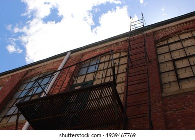 The side of a brick building