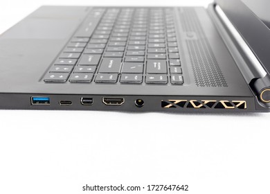 Side Of A Gaming Laptop, Where All The Connectors Can Be Seen, Including USB Ports.