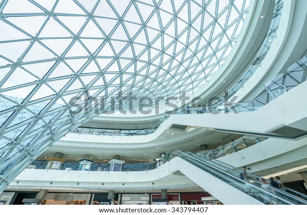 Side Glass Building Escalator Modern Hall Stock Photo Edit