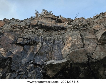 The side of a large rocky cliff on a spring day.