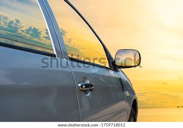 Side\
mirror car, sunset view, travel, travel, see\
nature