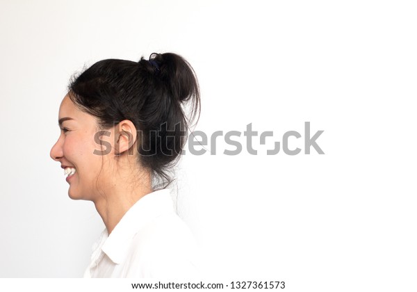 Side Portrait Laughing Young Asian Woman Stock Photo Edit Now