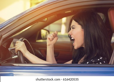 Side Profile Of An Angry Young Driver. Negative Human Emotions Face Expression 