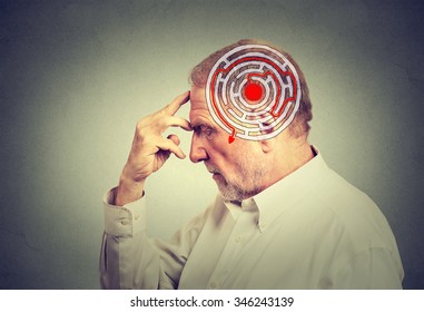 Side profile elderly man solving problem thinking isolated on gray wall background. Human face expression. Decision wisdom strategy concept. Emotional intelligence - Powered by Shutterstock - Get 15% off with code: PIKWIZARD15