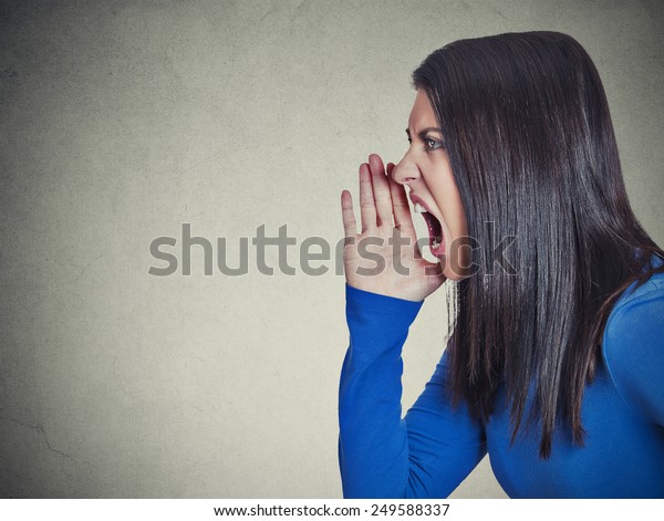 Side Profile Headshot Beautiful Angry Woman Stock Photo (Edit Now