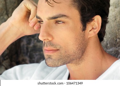 Side Profile View Closeup Portrait Of A Young Handsome Man