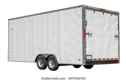 Side And Rear View Of Isolated Cargo Freight Trailer.