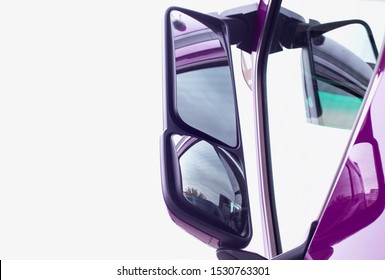 Side Rearview Mirror Of A Truck. The Concept Of A Review Of Driver Visibility And Safety, Copy Space