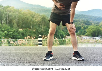 Side Stitch While Running, Over Training, Sport Injury Concept