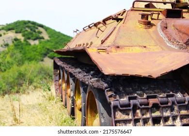 The Side Of The Tank Hull On Top Of The Mountain. Shallow Depth Of Field