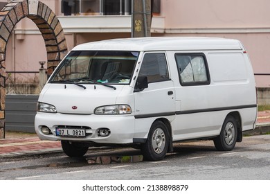 Side; Turkey – March 03 2022:     White Hyundai Porter  Is Parked  On The Street On A Warm Summer Day 