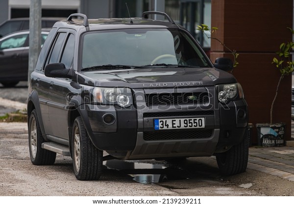  Side; Turkey\
– March 03 2022:   black Land Rover Freelander 2 parked in the old\
tourist city, front view