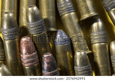 Side view of 22 caliber bullets laying on their side