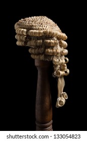 Side view of an antique barrister's wig made of horsehair