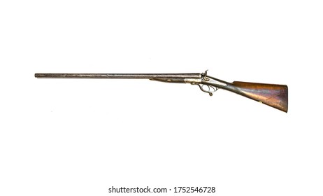 Side View Antique Musket Long Shotgun Isolated On White Background