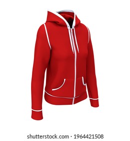 A Side View Artistic Women's Zip Up Hoodie Mockup In Fiery Red Color, To Display Your Designs And Brand Logo More Valuable.