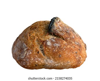 Side view of baked brown homemade sourdough, isolated, transparent background with copy space