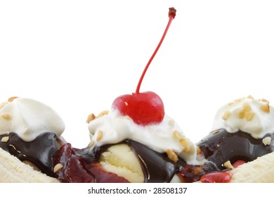 Side View Of Banana Split Isolated On White