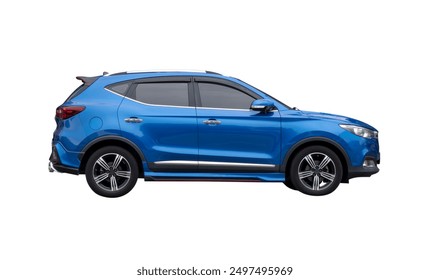 Side view of beautiful blue hatchback car is isolated on white background. - Powered by Shutterstock