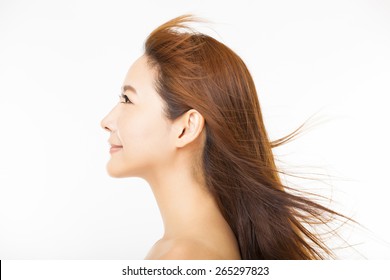 Side View Of Beautiful Woman With Long Hair