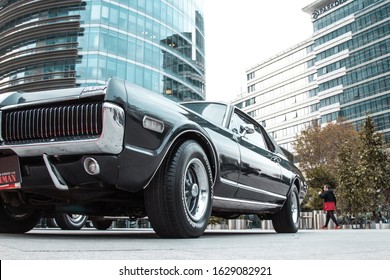 Side View Of Black 1968 Mercury Cougar XR7-G. ISTANBUL / TURKEY - NOVEMBER 26, 2019