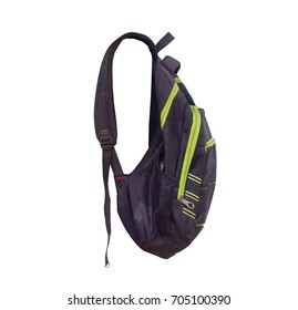 Side View Of Black Backpack. Isolated On White Background