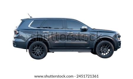 Side view of black or dark gray SUV car is isolated on white background with clipping path.