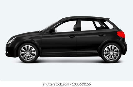 Side View Of A Black Hatchback In 3D