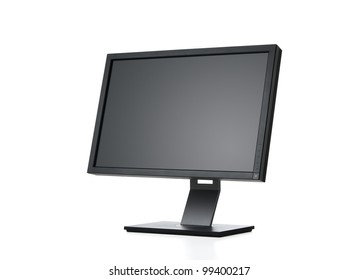 Side View Of Blank Computer Monitor Isolated On White Background With Clipping Path For The Screen