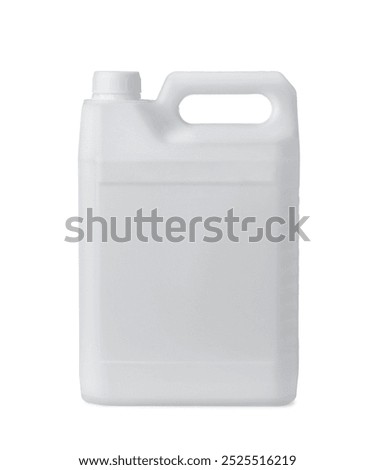 Side view of blank disposable plastic jerry can isolated on white
