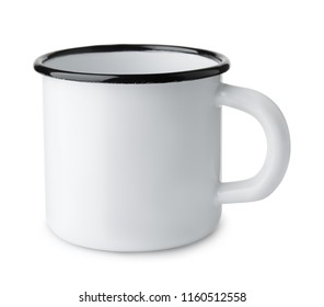 Side View Of  Blank Enamel Mug Isolated On White