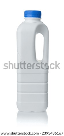 Side view of blank plastic milk bottle with handle isolated on white