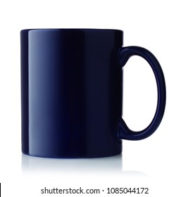 Side View Of Blue Coffee Mug Isolated On White