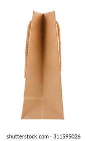 Side View Of Brown Kraft Paper Bag Isolated On White 