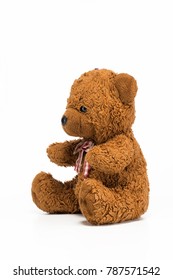 Side View Of Brown Teddy Bear On White Background