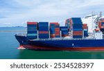 Side view Cargo container Ship, cargo vessel ship carrying container and running for import export concept technology freight shipping sea freight by Express Ship.