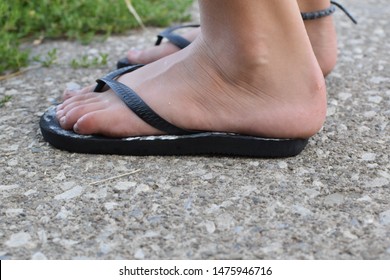 Caucasian Feet Big Sandals Stock Photo 