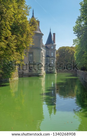 Side view of the Chateau de Haroue with its moat nicknamed Chambord of Lorraine