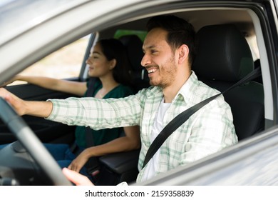 Side View Cheerful Latin Man Driving Stock Photo 2159358839 Shutterst