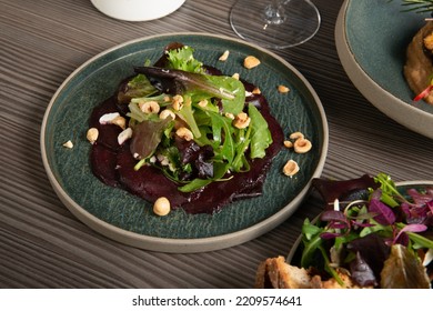 Side view of a chef gourmet dish. Beautiful and tasty food on a plate. - Shutterstock ID 2209574641
