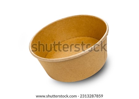 Side view closeup of empty single brown paper bowl isolated on white background with clipping path.