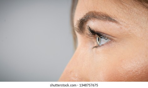 side view closeup of human eye 