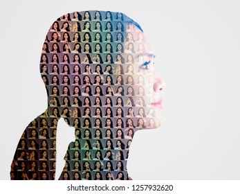 side view of collage with different emotions in same woman