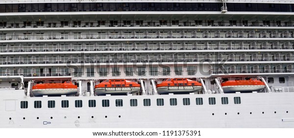 Side View Cruise Ship Lifeboats Cabins Stock Photo Edit Now