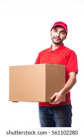 Side View Of Delivery Man With Box